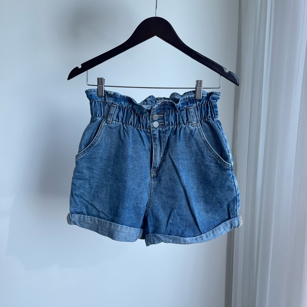 OAK + FORT High Waist Blue Denim Shorts (Elastic)